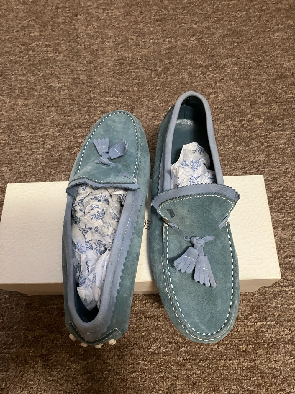Tod's Seafoam Suede Tassel Loafers